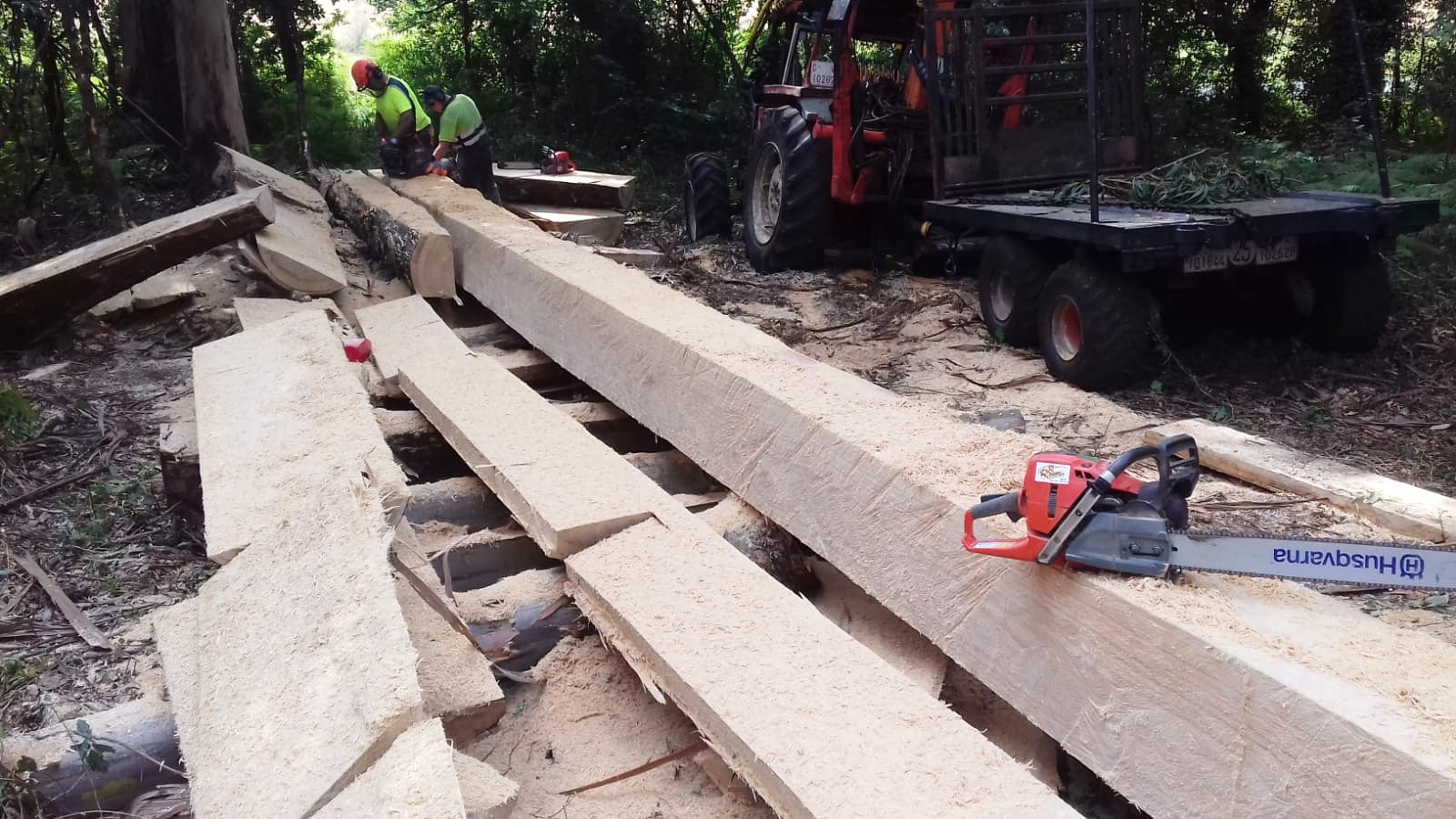 Fabricación de vigas de batea en Noia